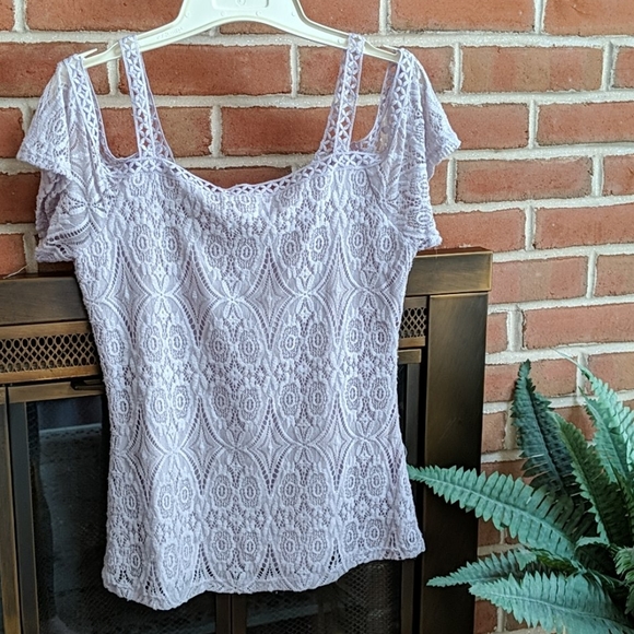 Lilac Cold Shoulder Lacey Top - Picture 2 of 5